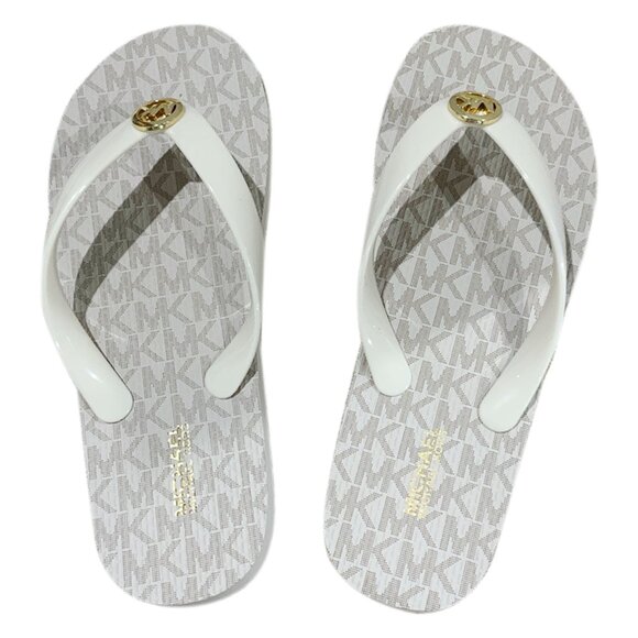 NWT MICHAEL KORS MSRP $69.99 WOMEN'S CREAM FLIP FLOPS SANDALS SIZE 6 7 8 9 10 11 - Picture 3 of 4